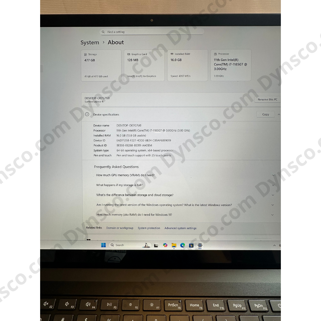 Surface Laptop 4 15” i7-1185G7, 16GB RAM, 512GB, Windows 11 Pro