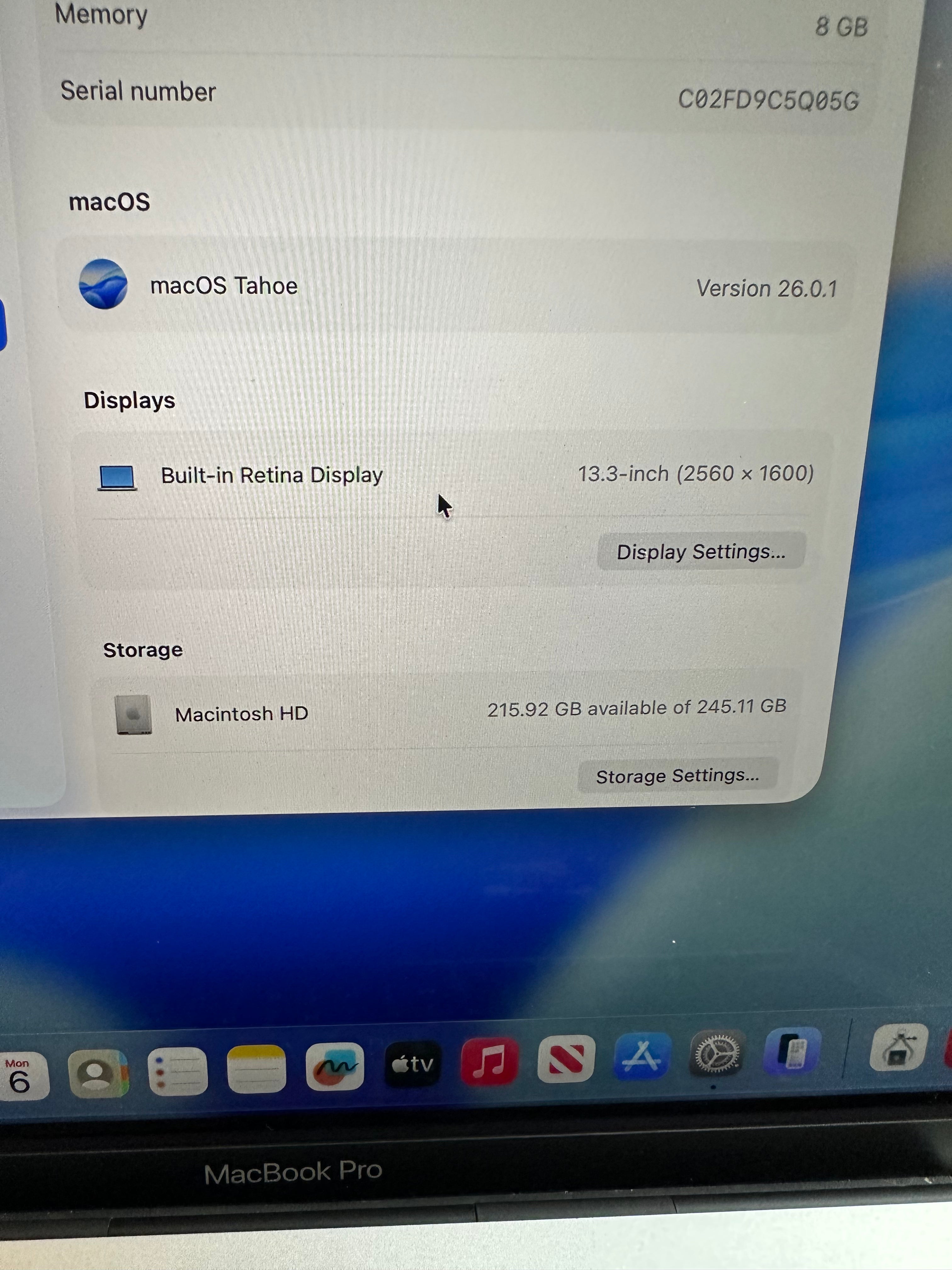 MacBook M1 2020 13" 8 RAM - 256 GB (sin cargador)