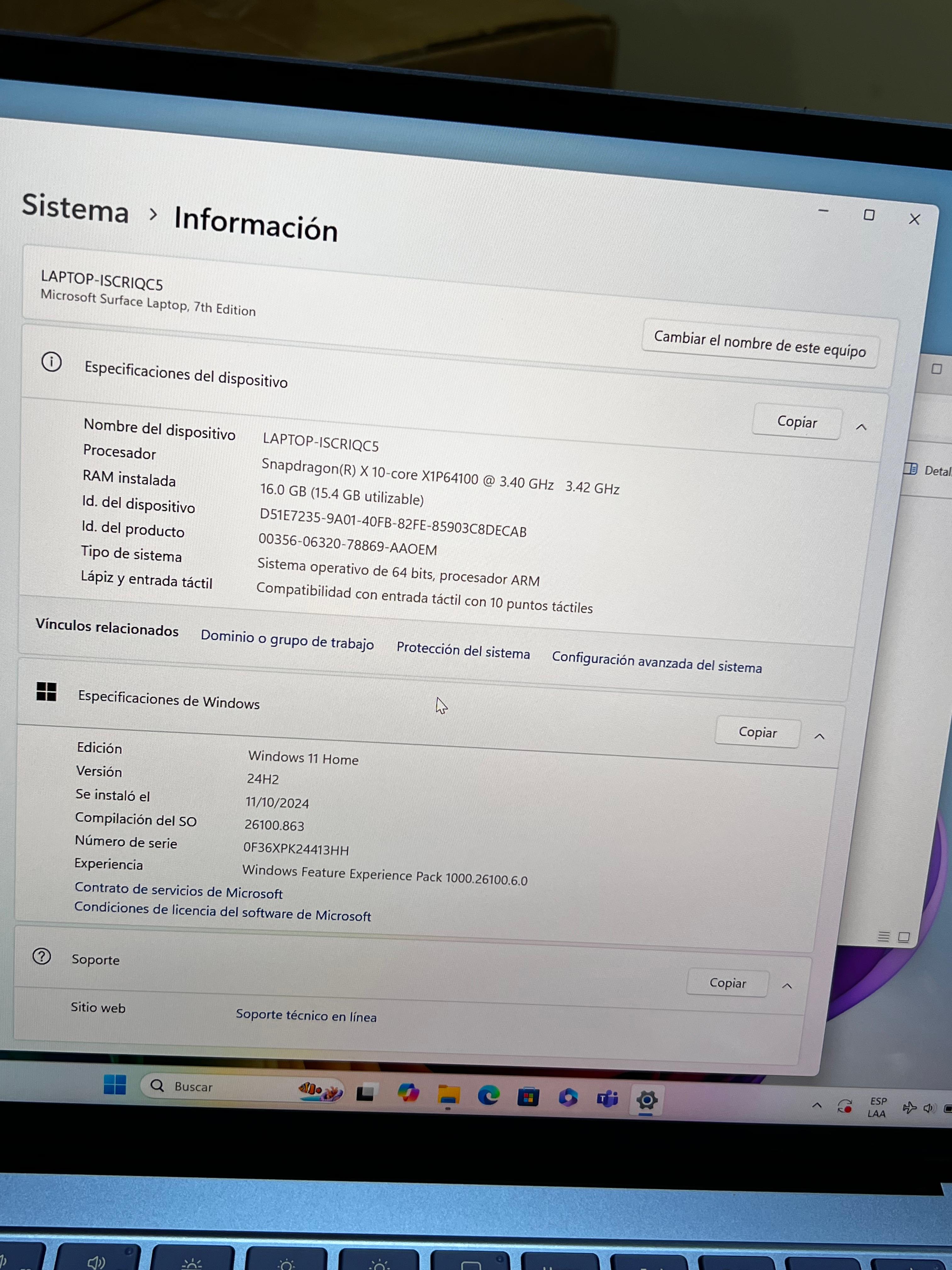 Microsoft Surface Laptop 7 - Copilot - Zafiro Snapdragon X 10core 3.40GHz 16RAM - 1Tera (clasificación A)