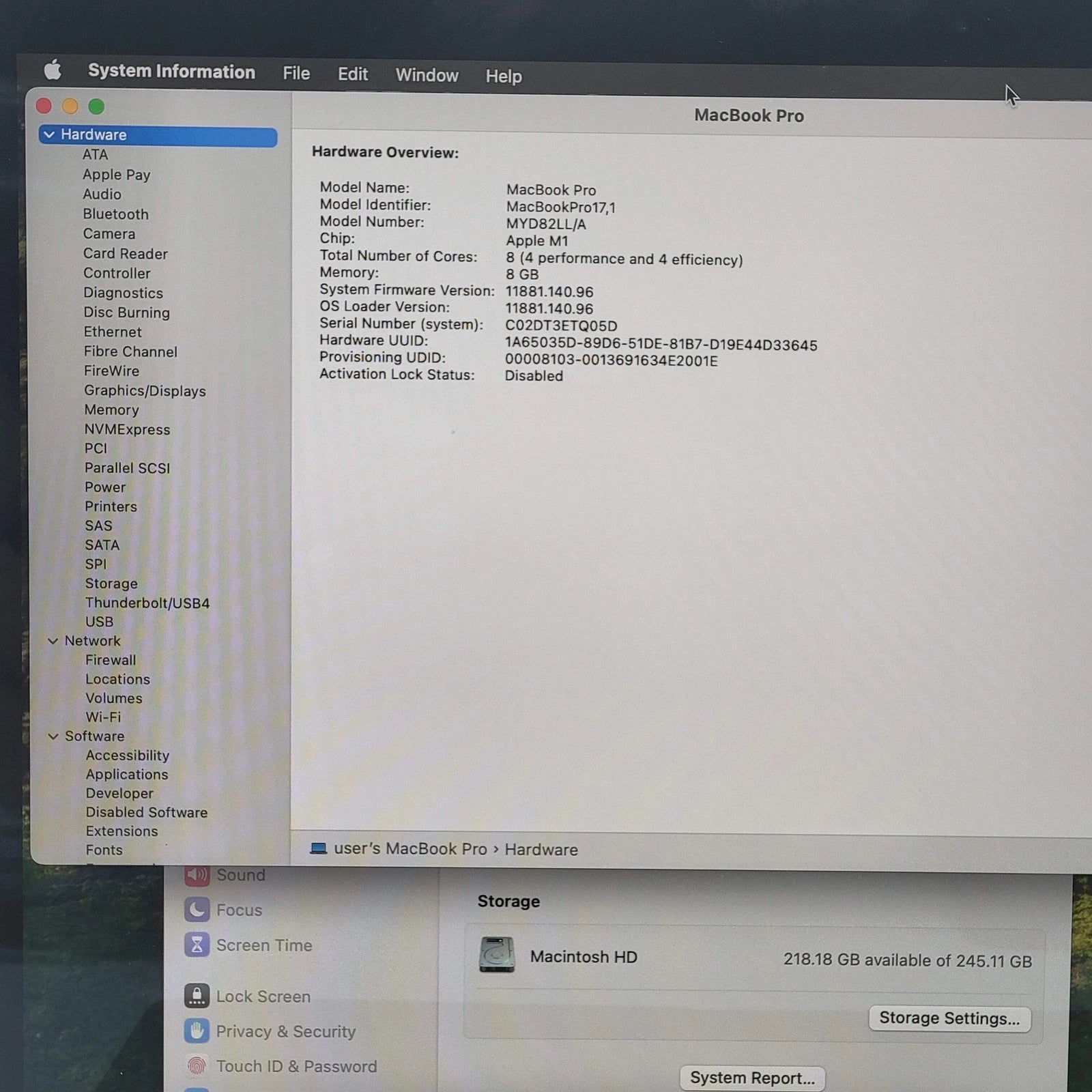 MacBook M1 2020 13" 8 RAM - 256 GB